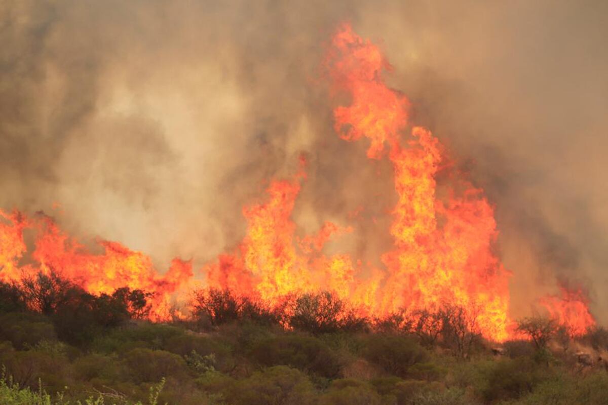 Incendio en Córdoba. El fuego avanza y complica casas en Playas de Oro. (Yanina Aguirre / Corresponsal Carlos Paz La Voz)