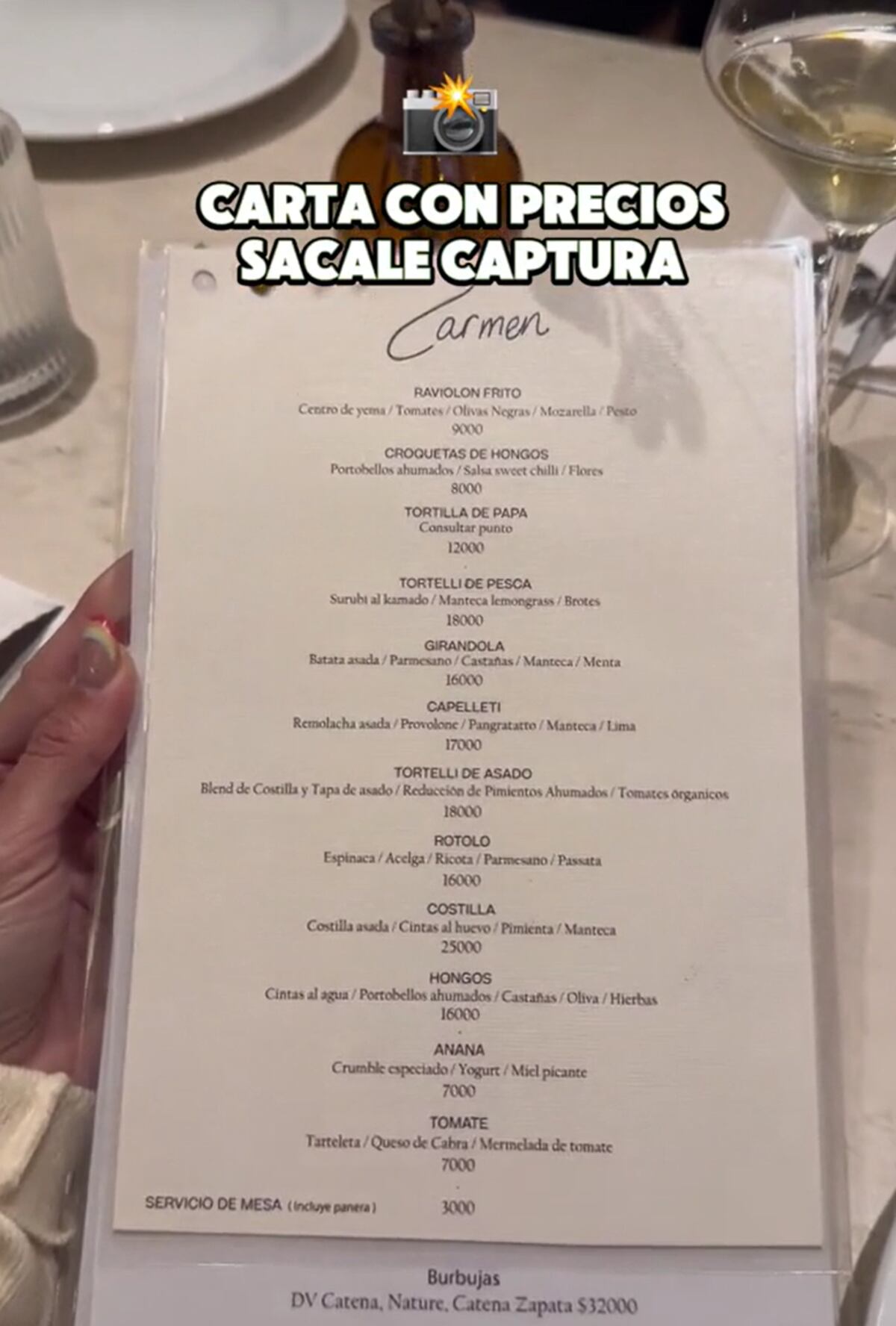 El menú de Carmen.
