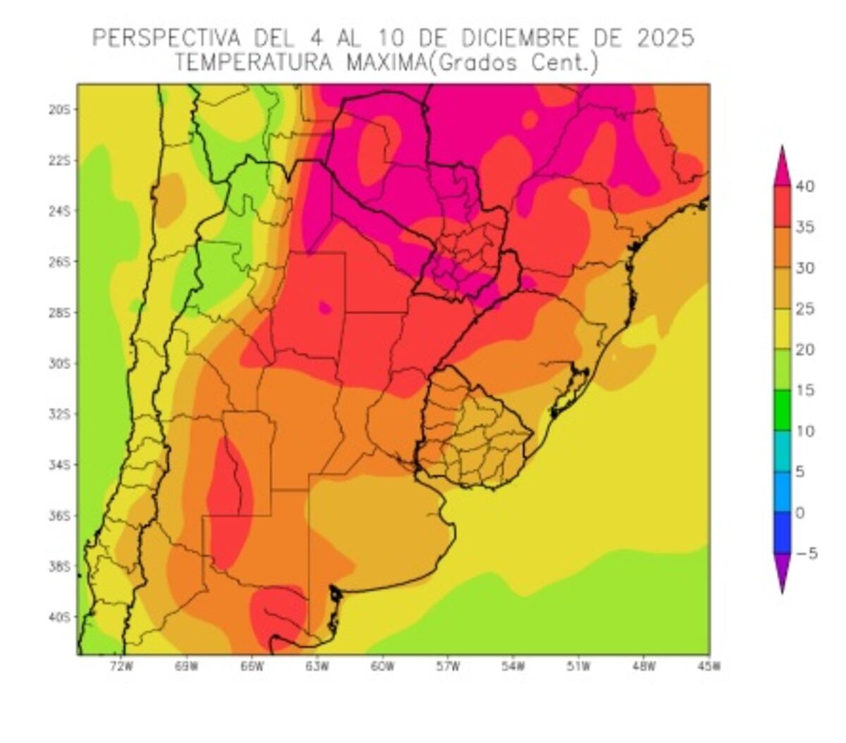 PERSPECTIVA AGROCLIMÁTICA. Temperaturas máximas. (Gentileza Bolsa de Cereales)