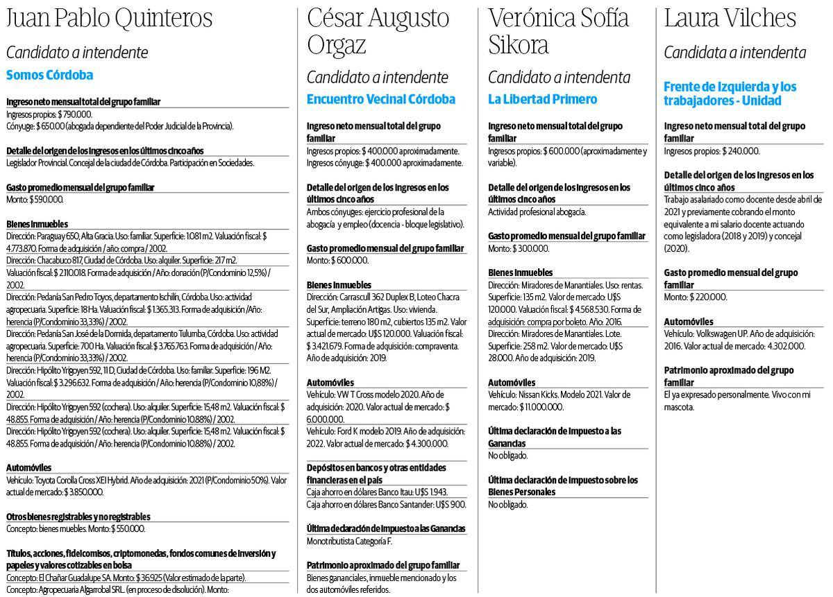 Declaracion jurada de los candidatos a Intendente 2023