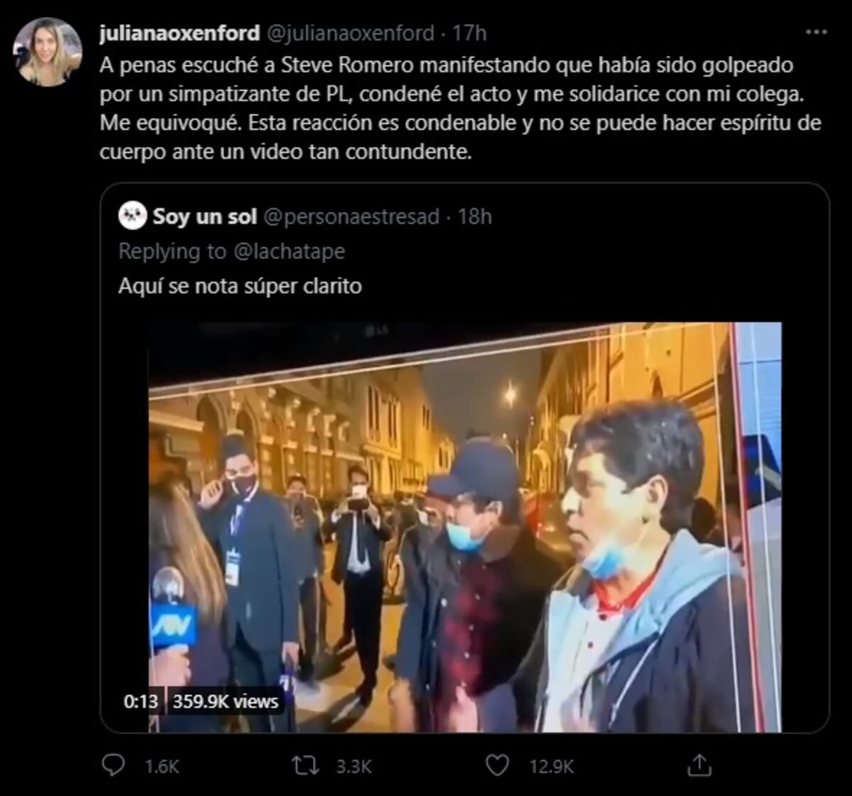 Oxenford publicó sus pensamientos respecto al hecho en la red social del pajarito.
