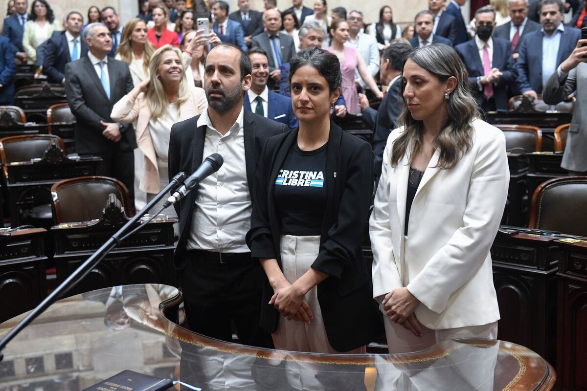 Lucía Cámpora (centro) juró como diputada con una remera de "Cristina libre" (Foto: HCDN)