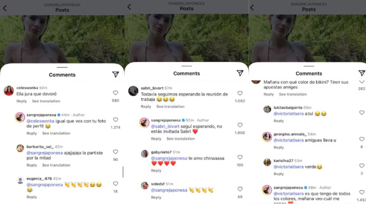 Los comentarios que respondió la China Suárez. (Captura)