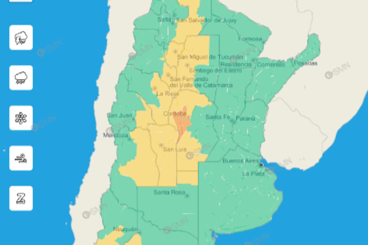 Alertas amarilla y naranja para este lunes 6 de marzo. (SMN)
