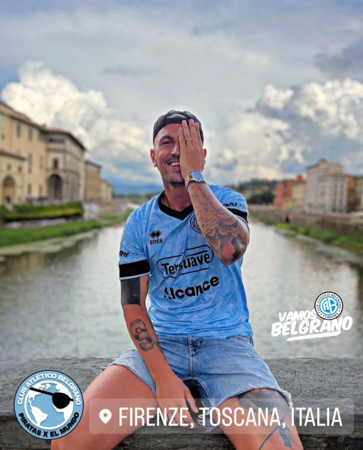 Miembros del grupo de WhatsApp llamado Piratas x el Mundo, que reúne a hinchas de Belgrano. (Gentileza de la cuenta de Instagram @pira7asxelmundo)