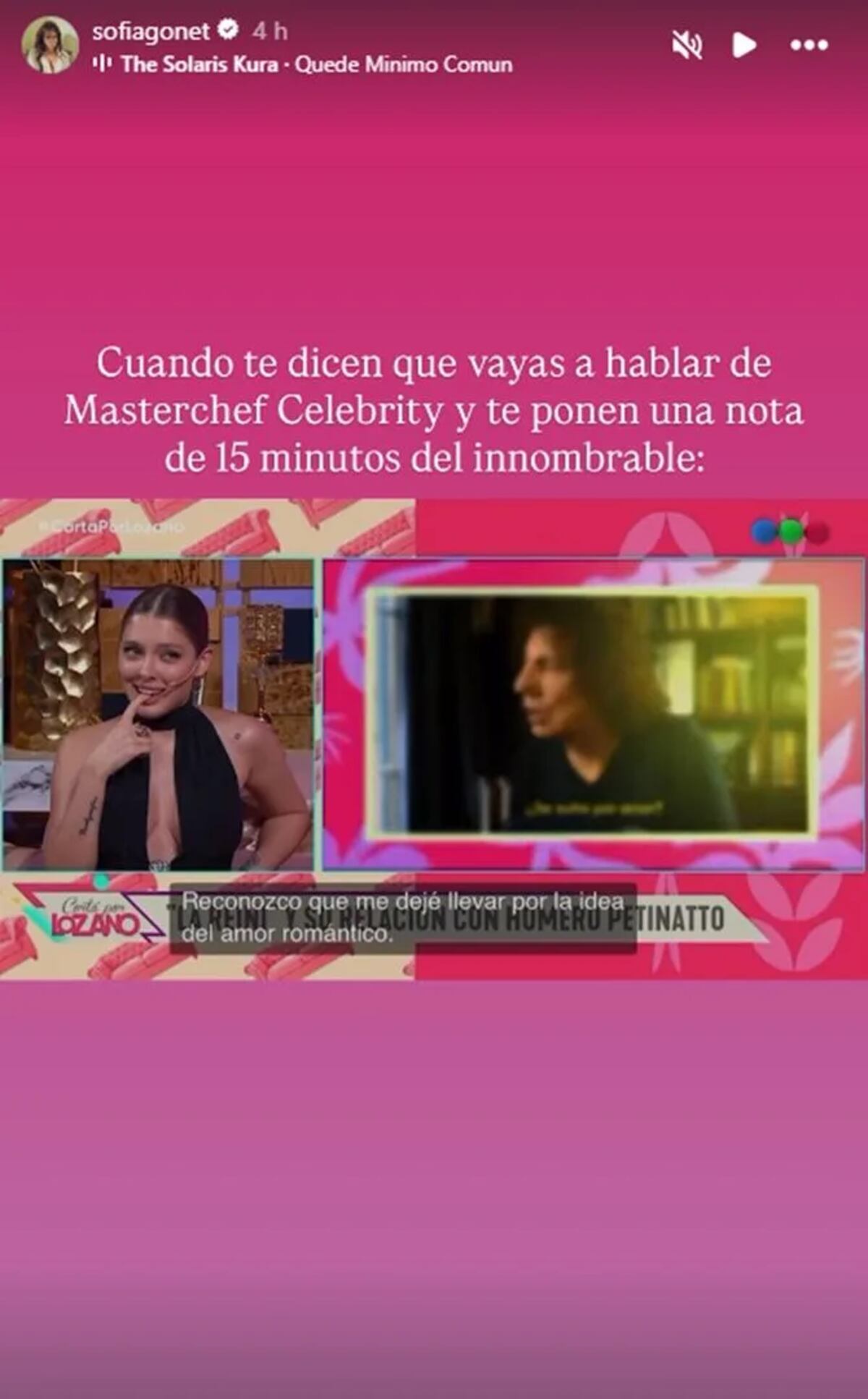 Sofía Gonet vía Instagram tras su incómodo momento en Cortá por Lozano.