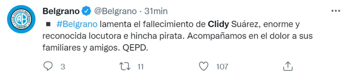 Despedida a Clidy. (Twitter oficial Belgrano)