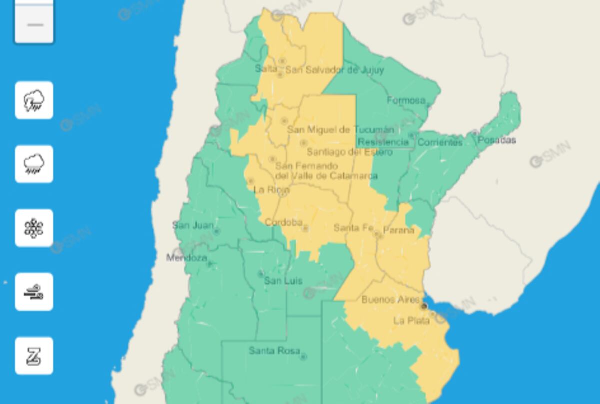 Alerta amarilla por tormentas para este jueves 1 de diciembre. (SMN)