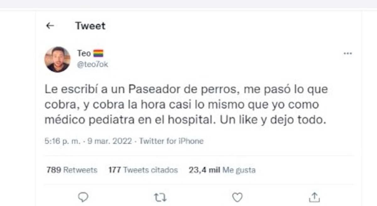 El tuit del pediatra quejándose por sus ingresos.