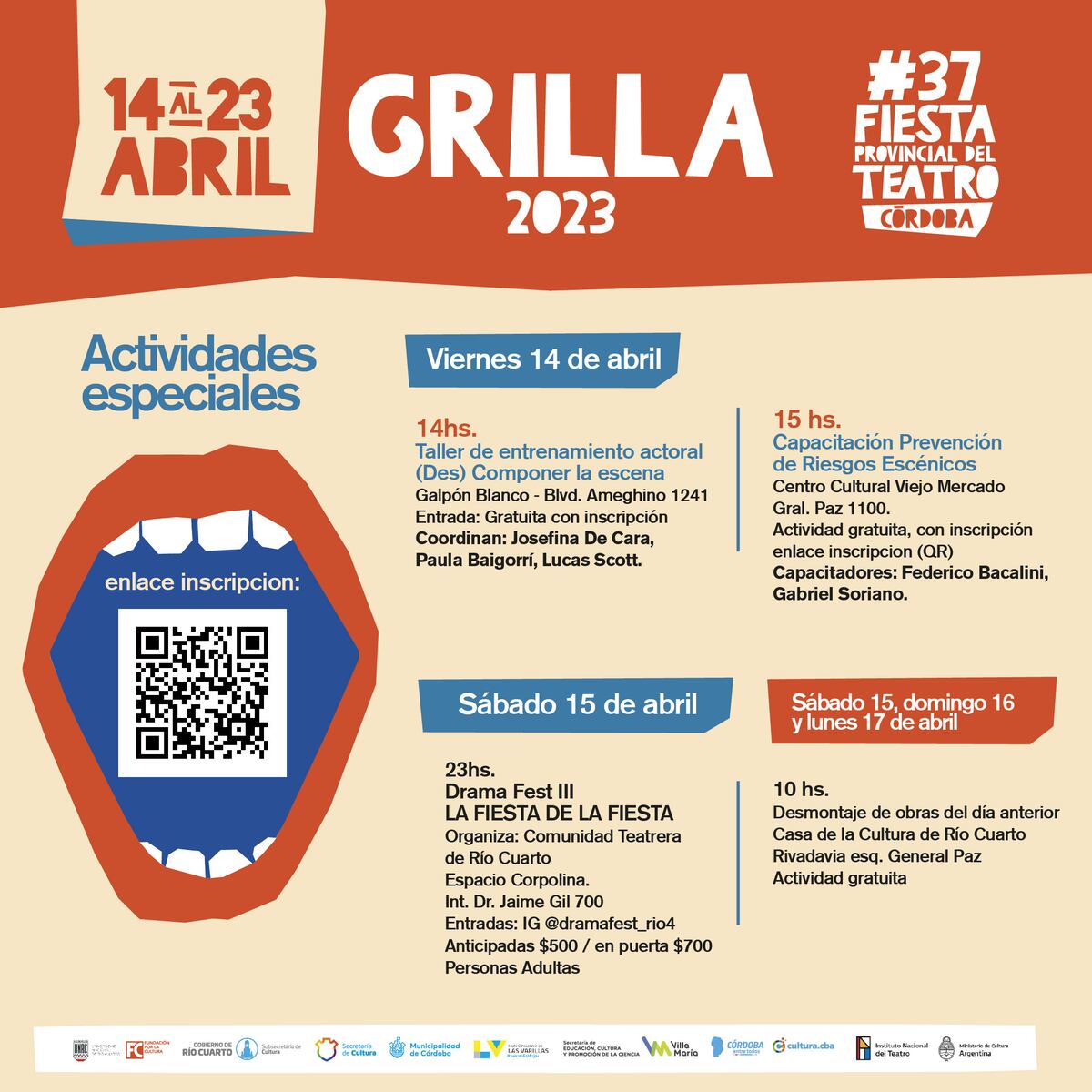 Teatro. Grilla de actividades en Río Cuarto.