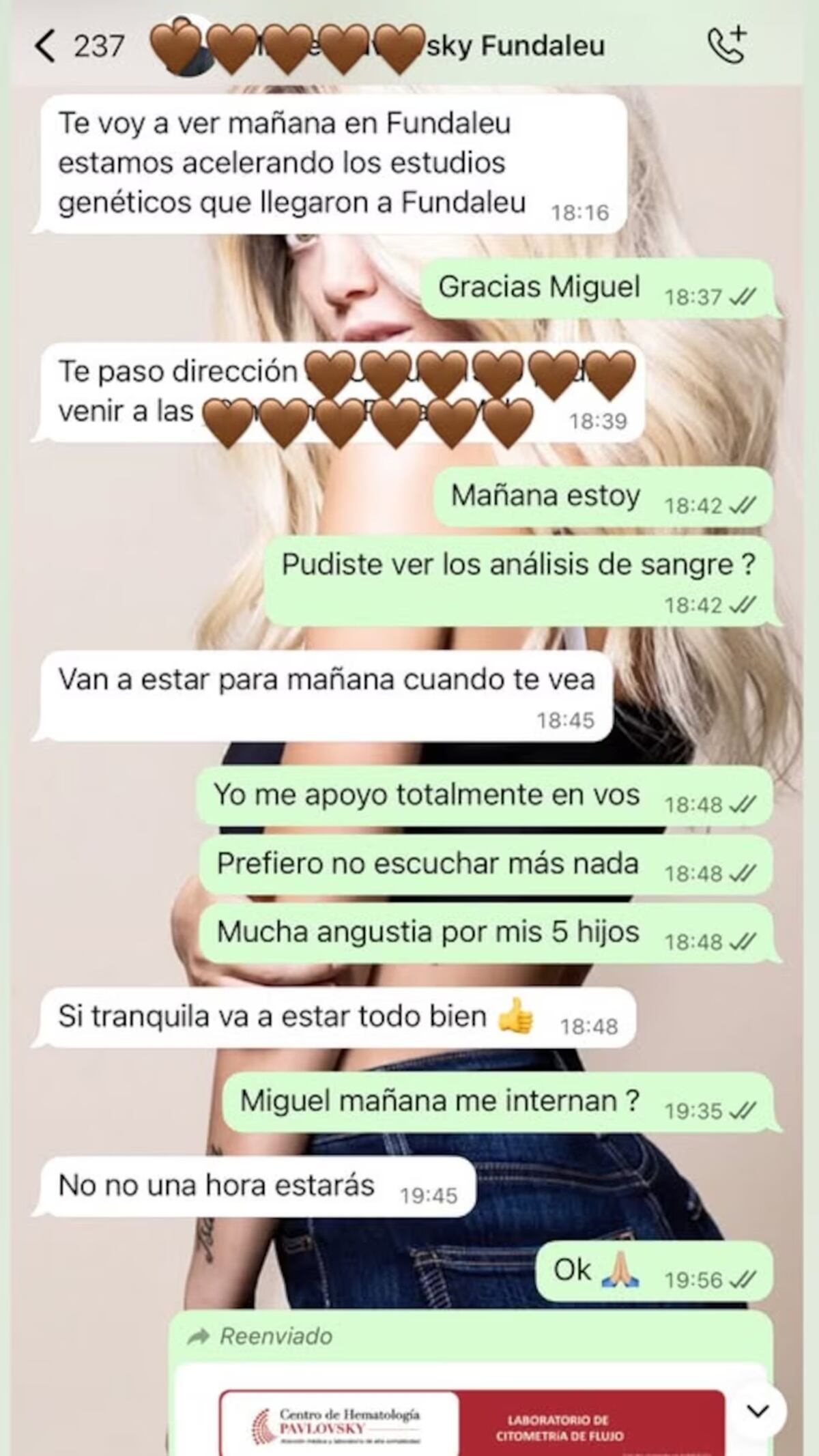 Wanda Nara mostró chats con sus médicos de Fundalep para asegurar que tiene leucemia (Captura de pantalla)