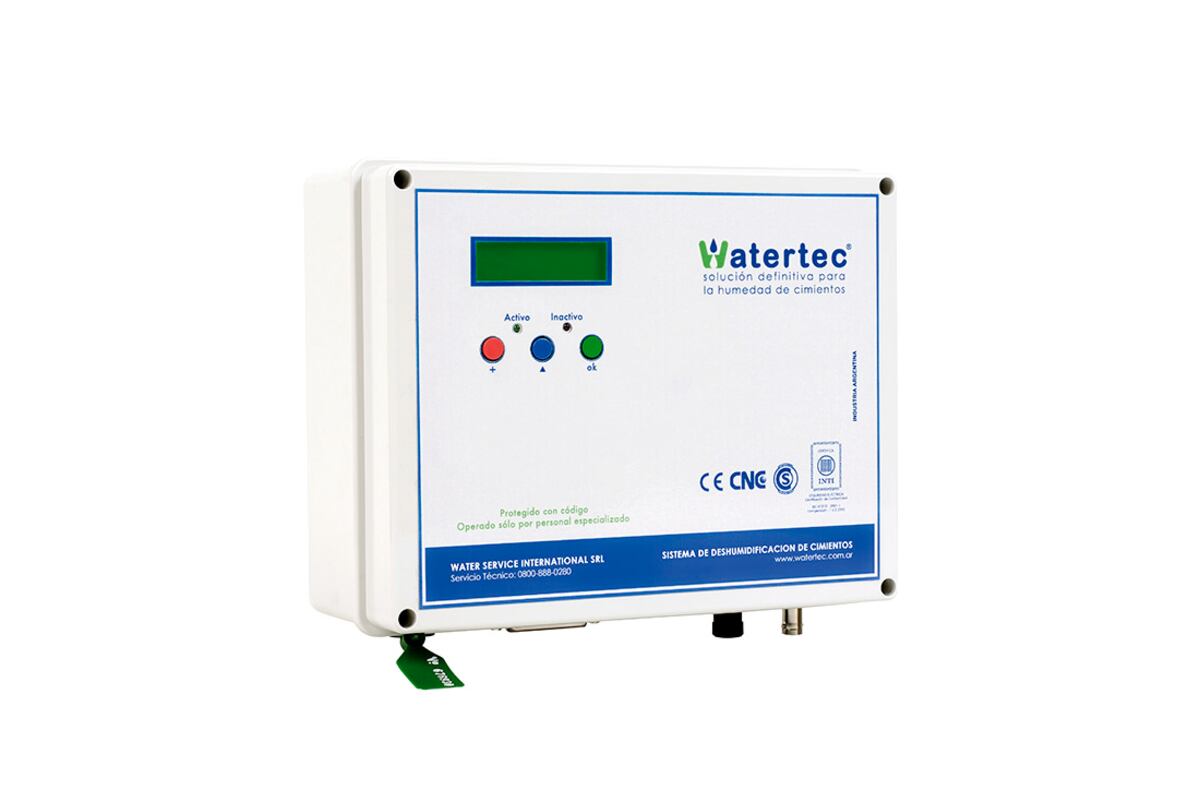 El equipo comprende un aparato de control, una antena emisora y un electrodo jabalina de potencial propio. / Watertec