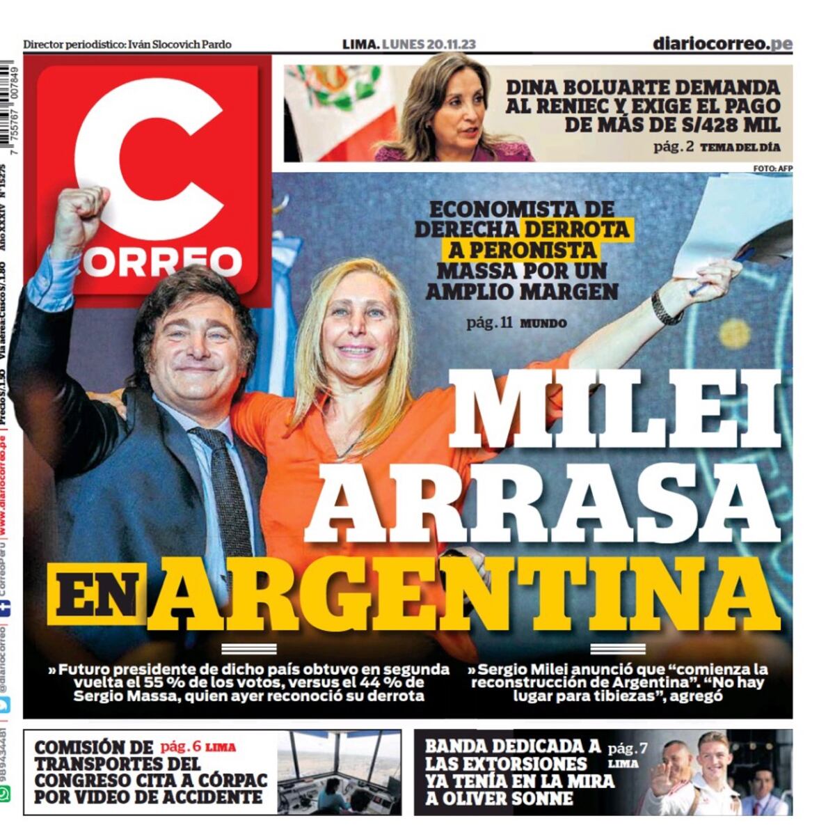 Las tapas de diarios con el triunfo de Milei.