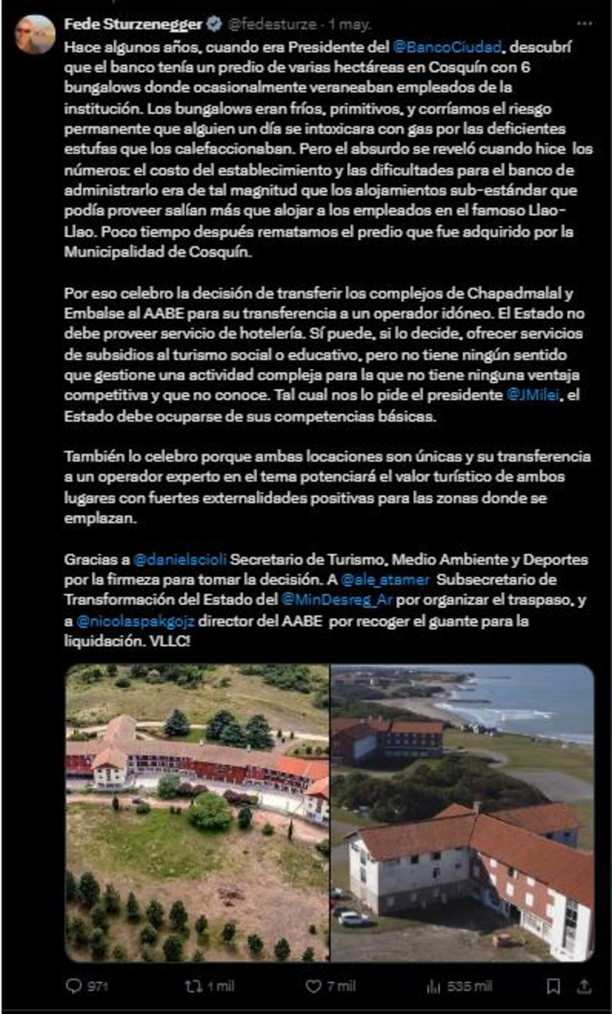 La publicación de Federico Sturzenegger. ( @fedesturze)