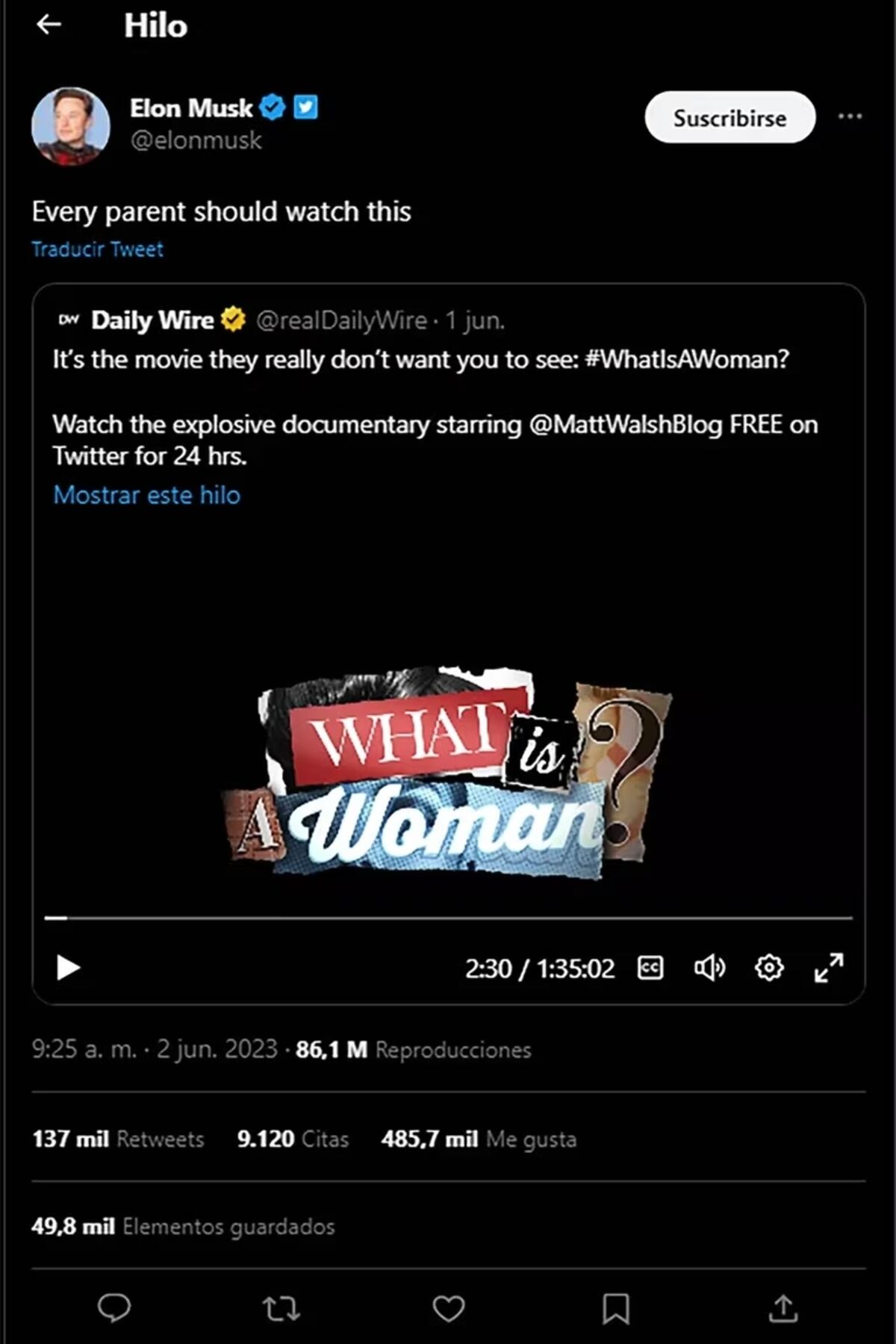 Elon Musk recomendó una película y generó enorme polémica y debate. (Web)