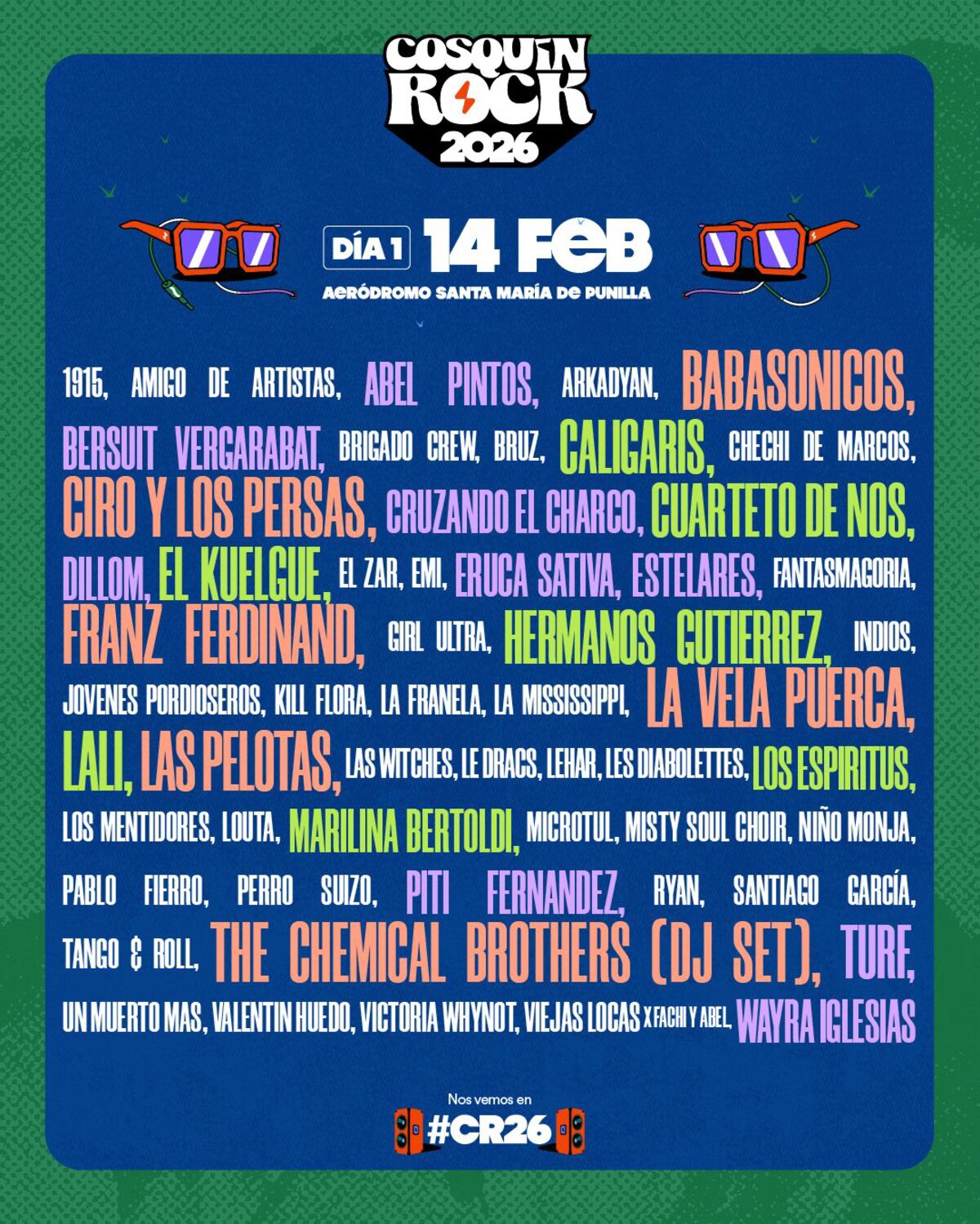 La grilla día por día del Cosquín Rock 2026. (CR 2026)
