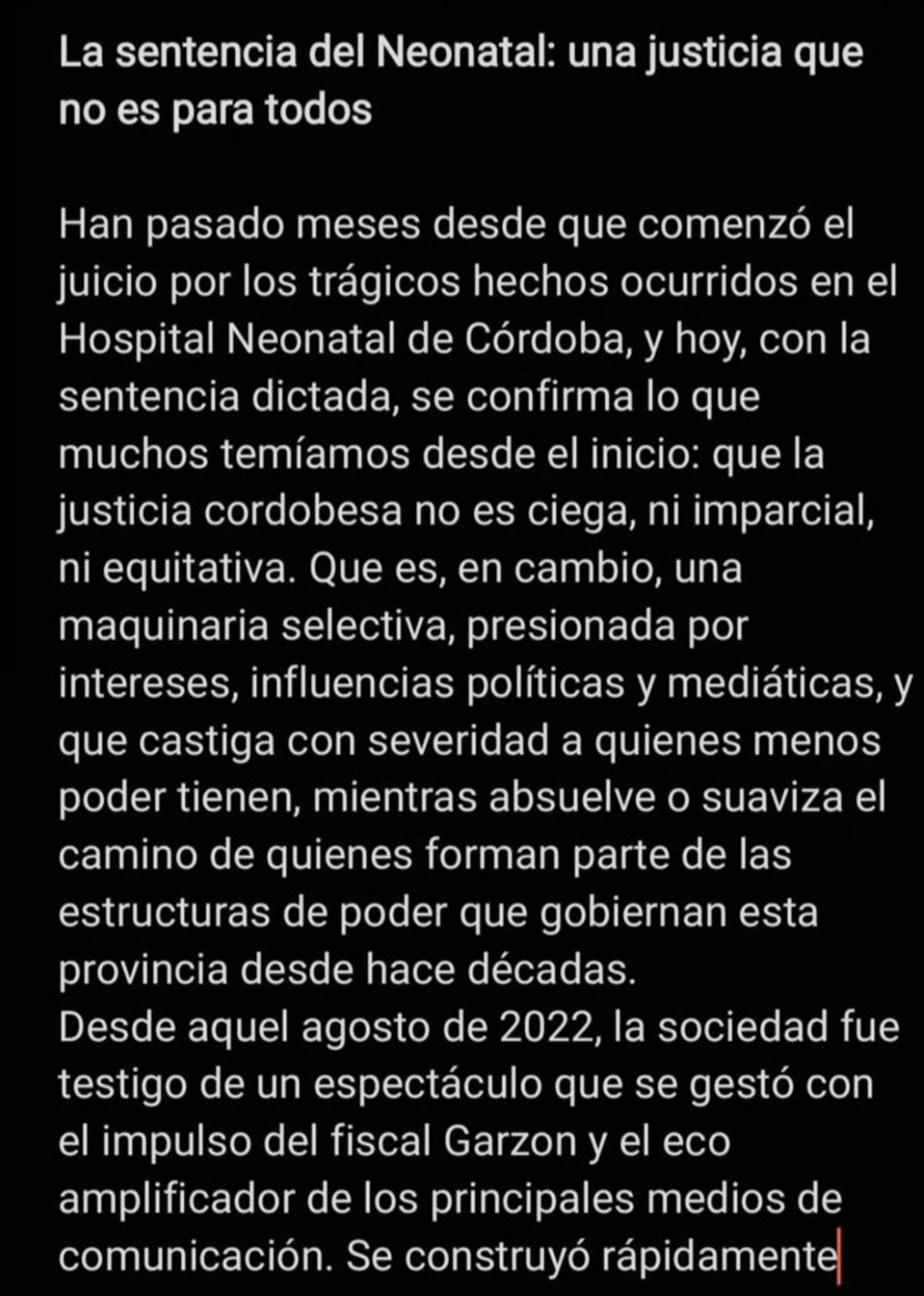 “Una Justicia que no es para todos”: el mensaje de la hija de una de las doctoras condenadas del Neonatal.