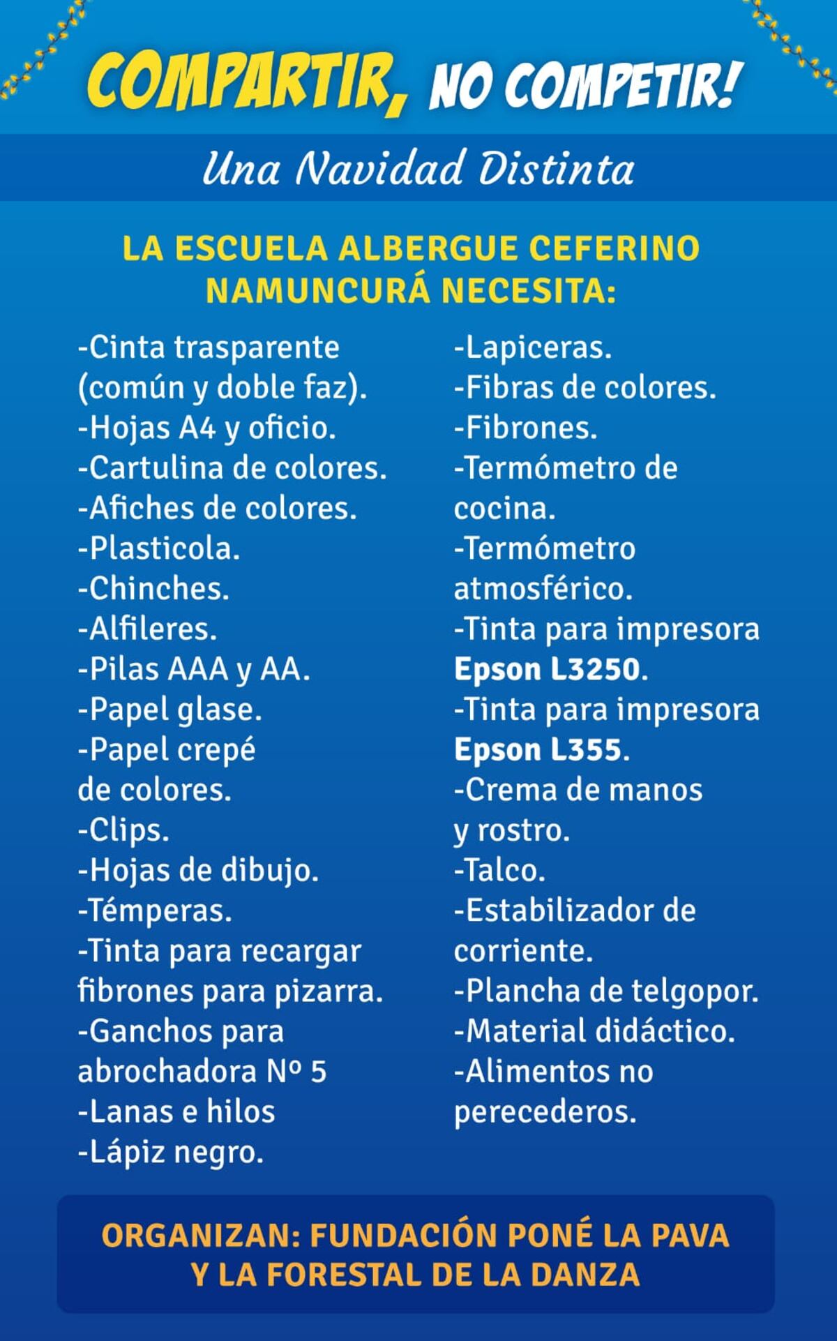 Una navidad distinta. Los insumos que necesitan los chicos. (Gentileza: Poné la Pava)