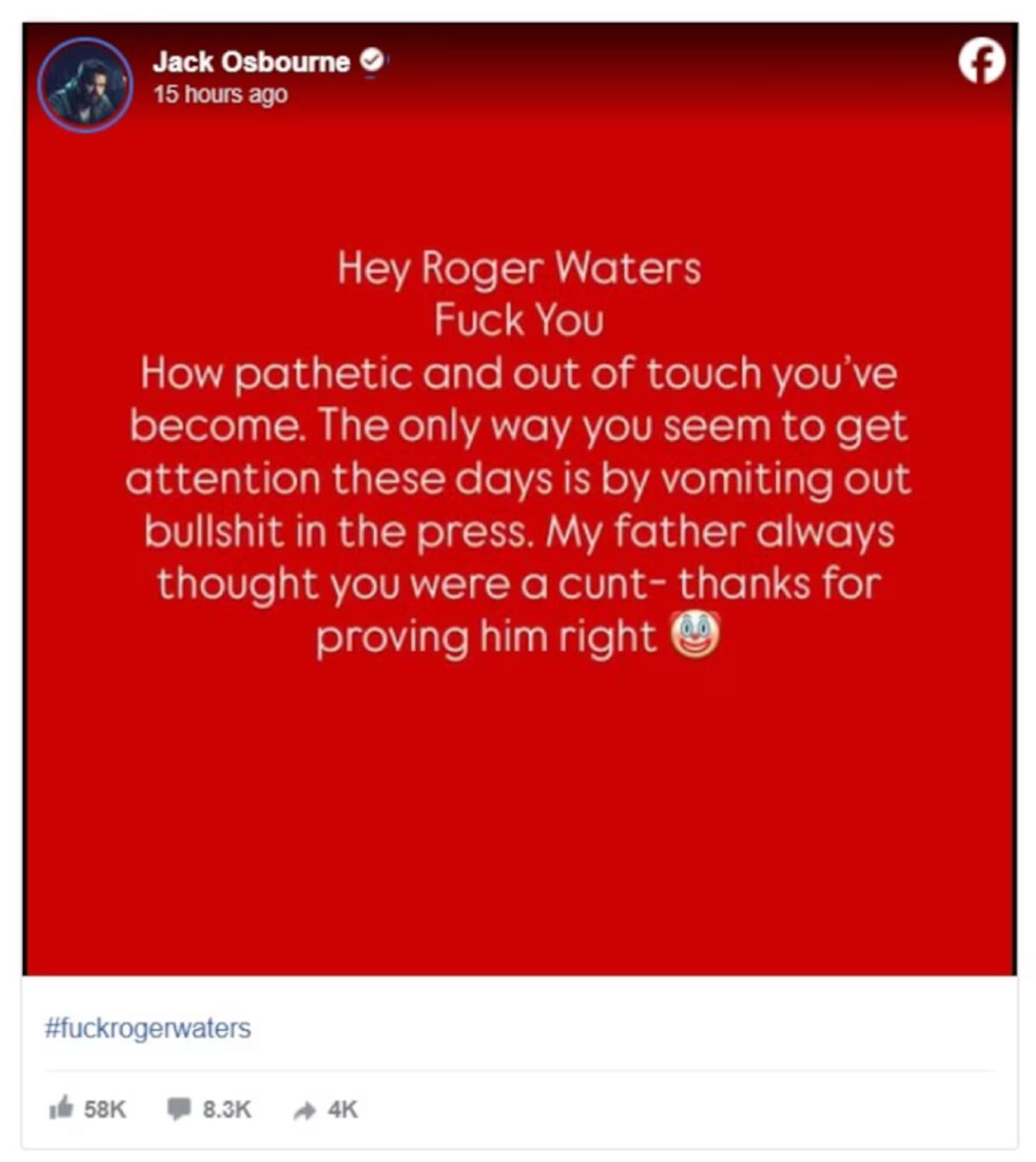 Jack Osbourne disparó contra Roger Waters. (Captura)