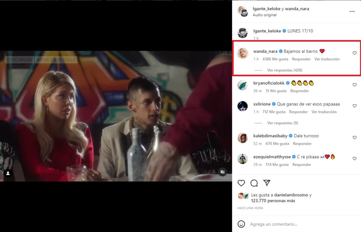 Las primeras imágenes del video de Wanda Nara y L-Gante.