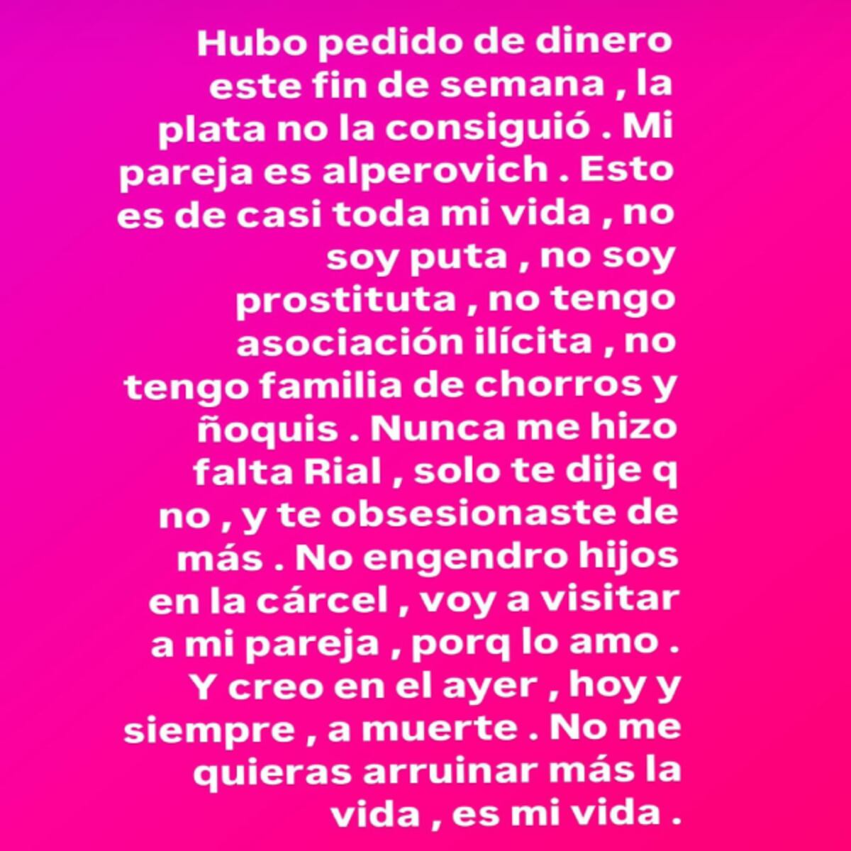 El texto que escribió Marianela Mirra sobre Jorge Rial. (Captura)