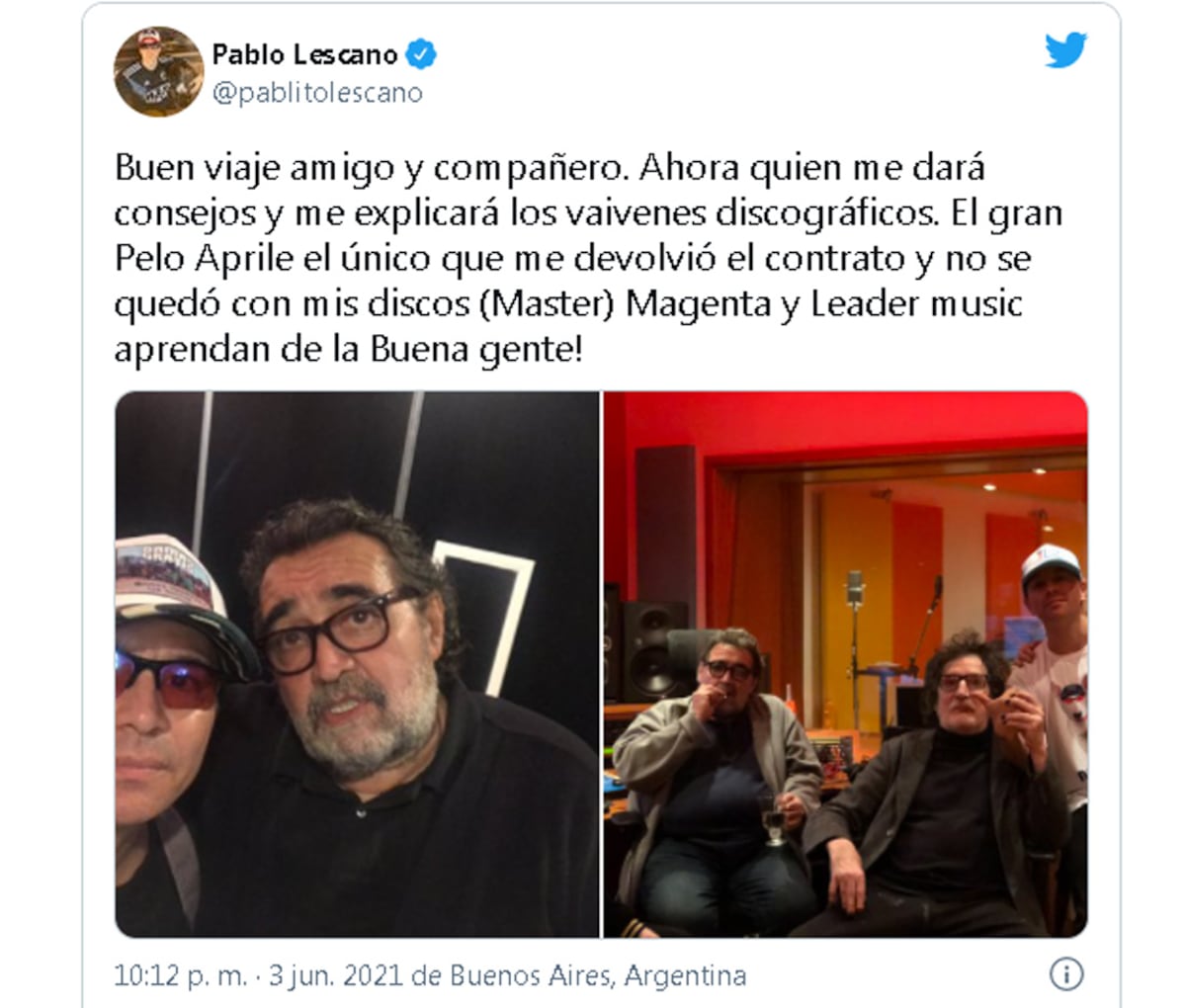 Despedida a Pelo Aprile en Twitter.
