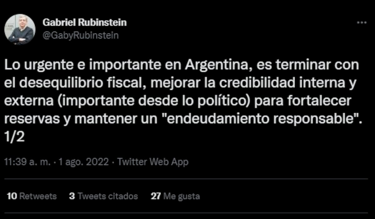 Gabriel Rubinstein destacó las medias que debe tomar Sergio Massa al frente de Economía, días atrás.