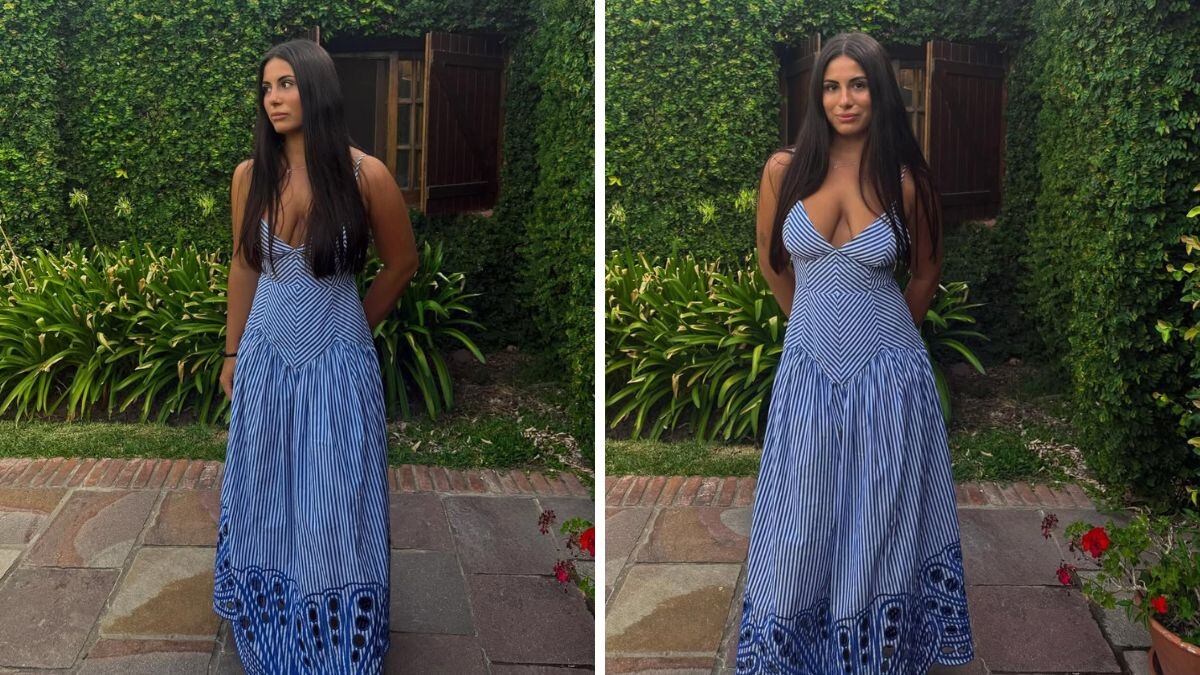 Lola Lanata apostó por un vestido de escote en V con diseño de rayas.