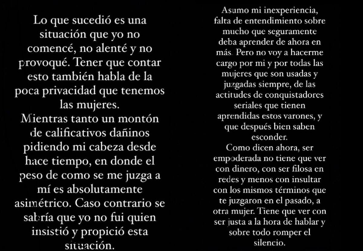 El descargo de "la China" Suárez en Instagram.