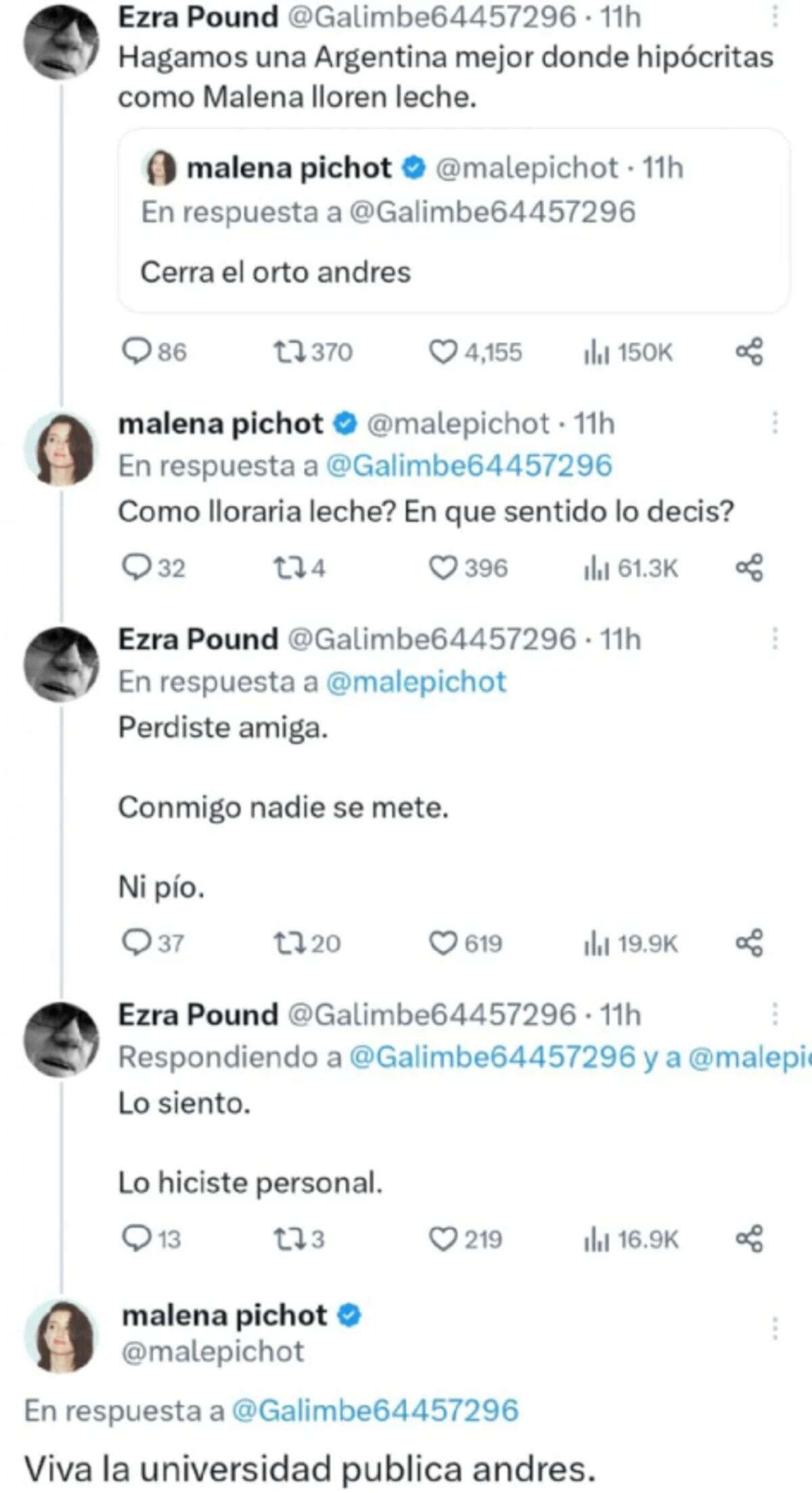 Andrés Calamaro se cruzó con Malena Pichot en Twitter. (Captura)