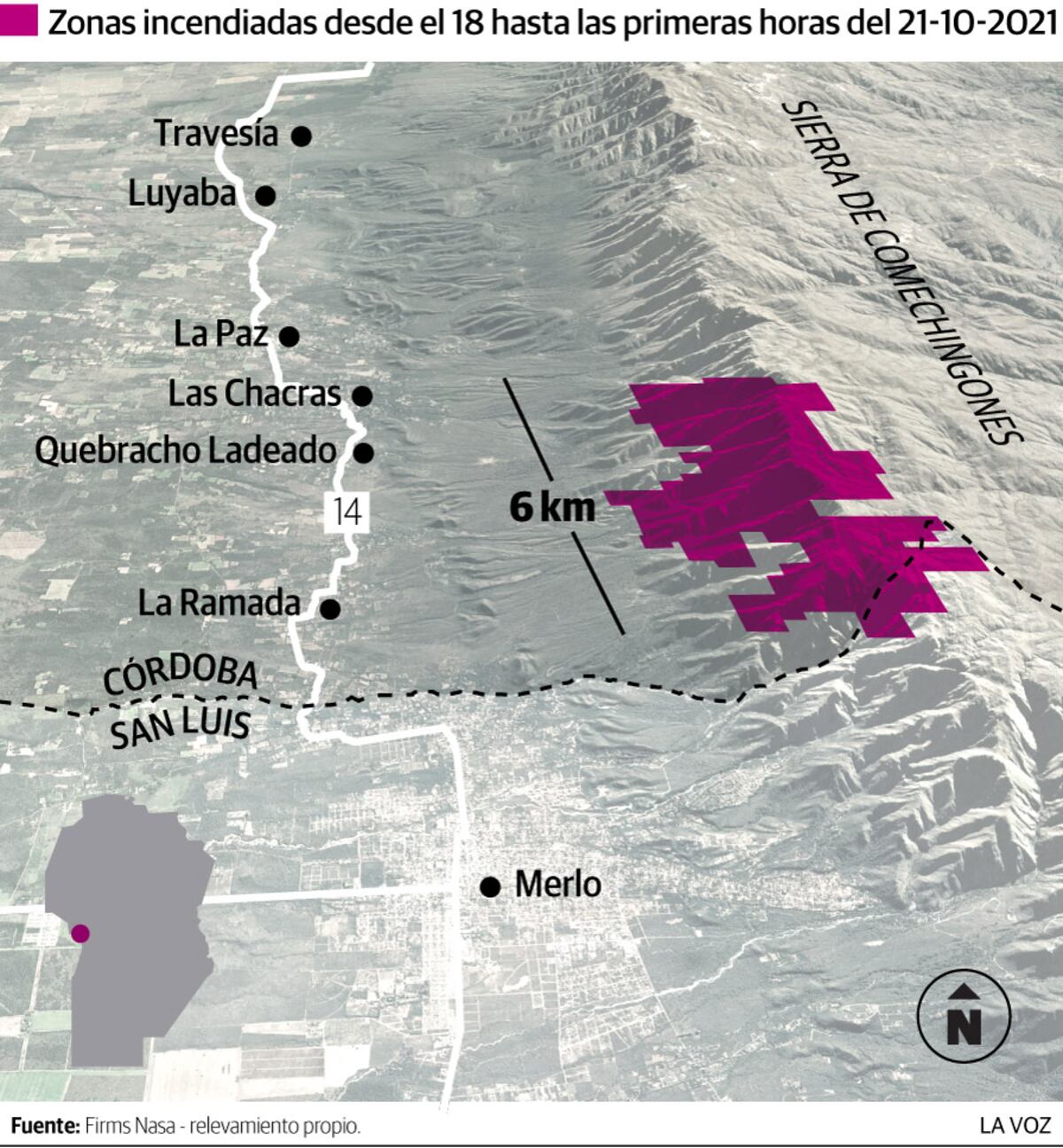 Traslasierra. Zonas incendiadas.
