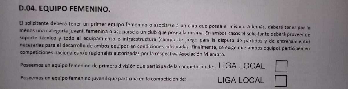 El requisito de tener equipo femenino en Liga y Conmebol