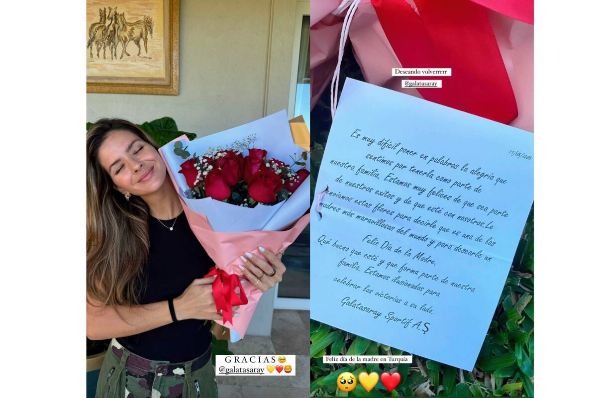 La China Suárez con el ramo de rosas que recibió del Galatasaray. (Foto: Instagram)