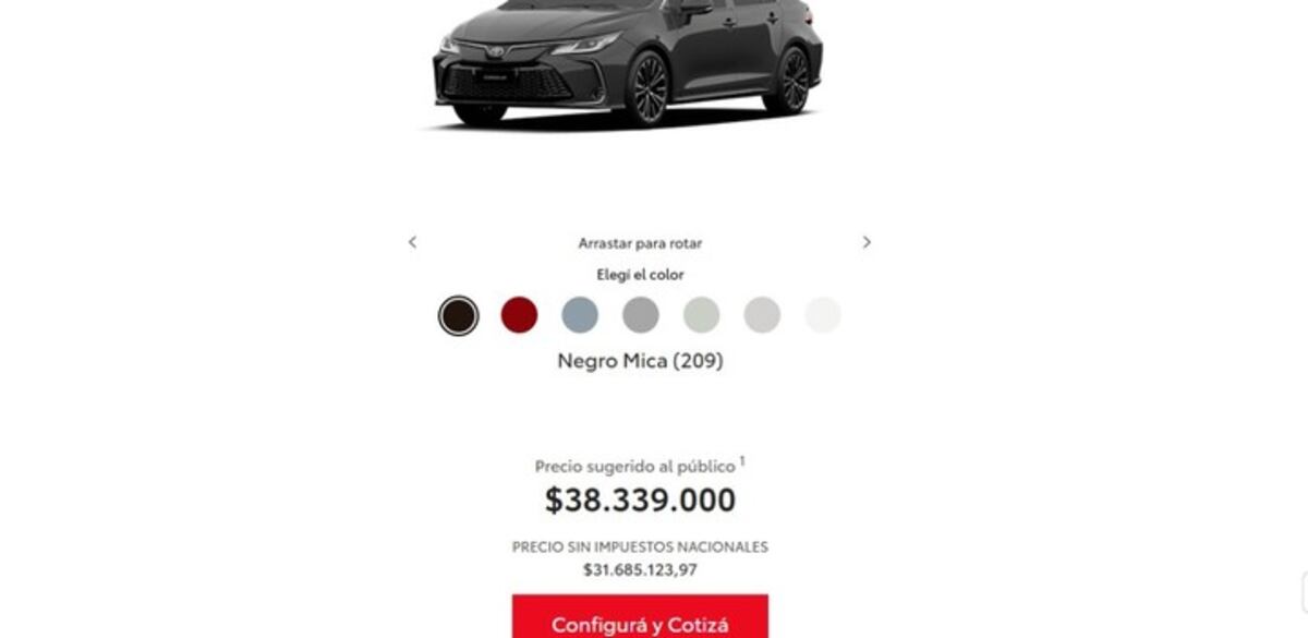 Toyota ya publicó en su web los precios de sus autos discriminando la carga impositiva.