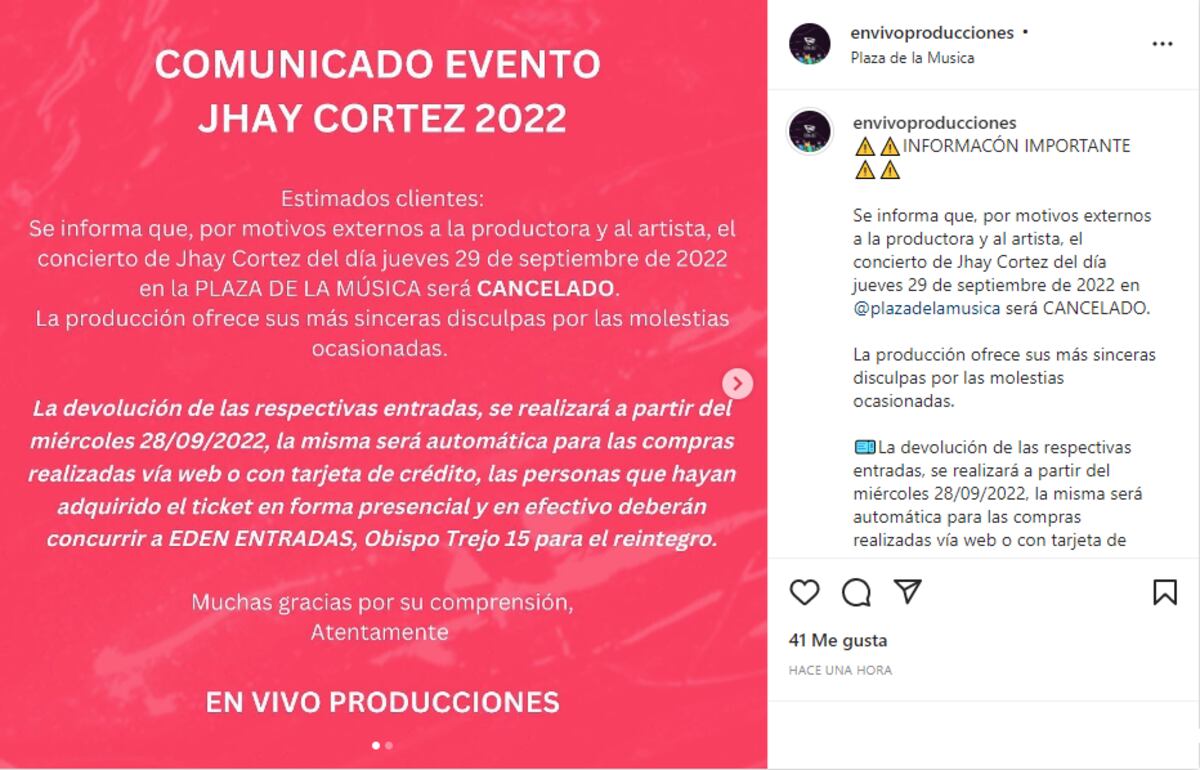 Jhay Cortez canceló su show en Córdoba (Captura de pantalla)