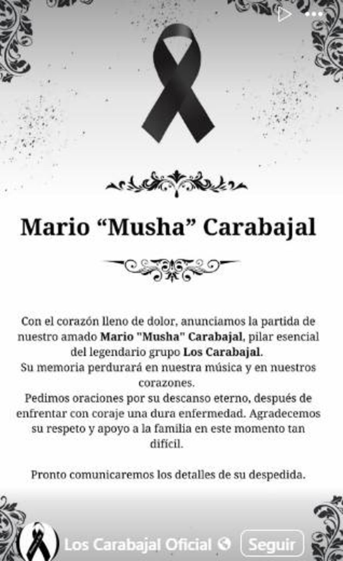 Los Carabajal despiden a "Musha", que murió este domingo a los 71 años. (Captura)