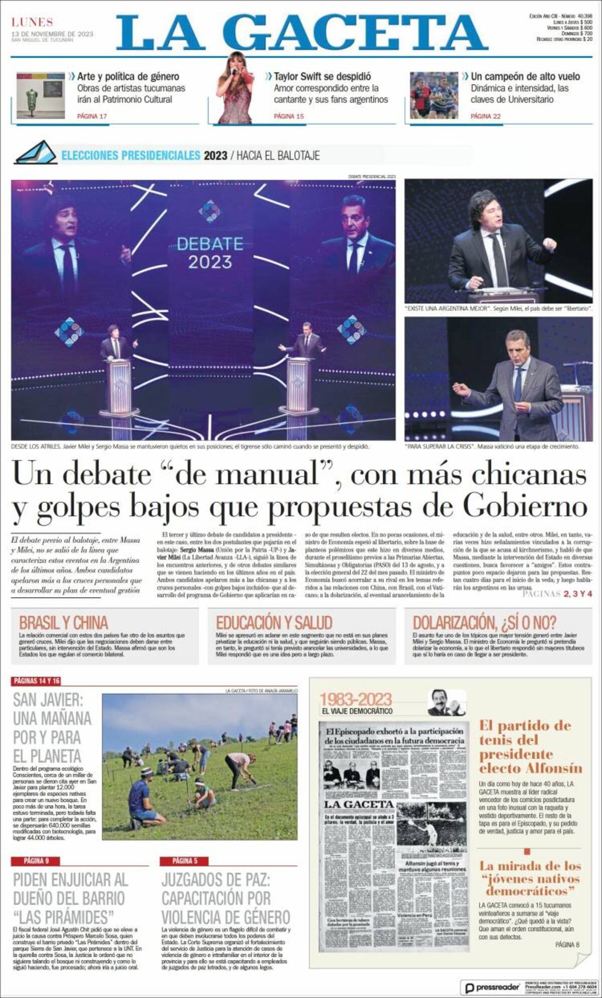 Las tapas de los diarios argentinos sobre Milei vs. Massa.