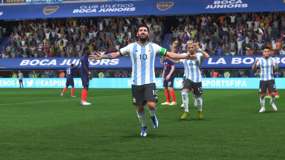 LIONEL MESSI. Capturas de imagen de la representación de los jugadores del seleccionado argentino en el videojuego Fifa 23.