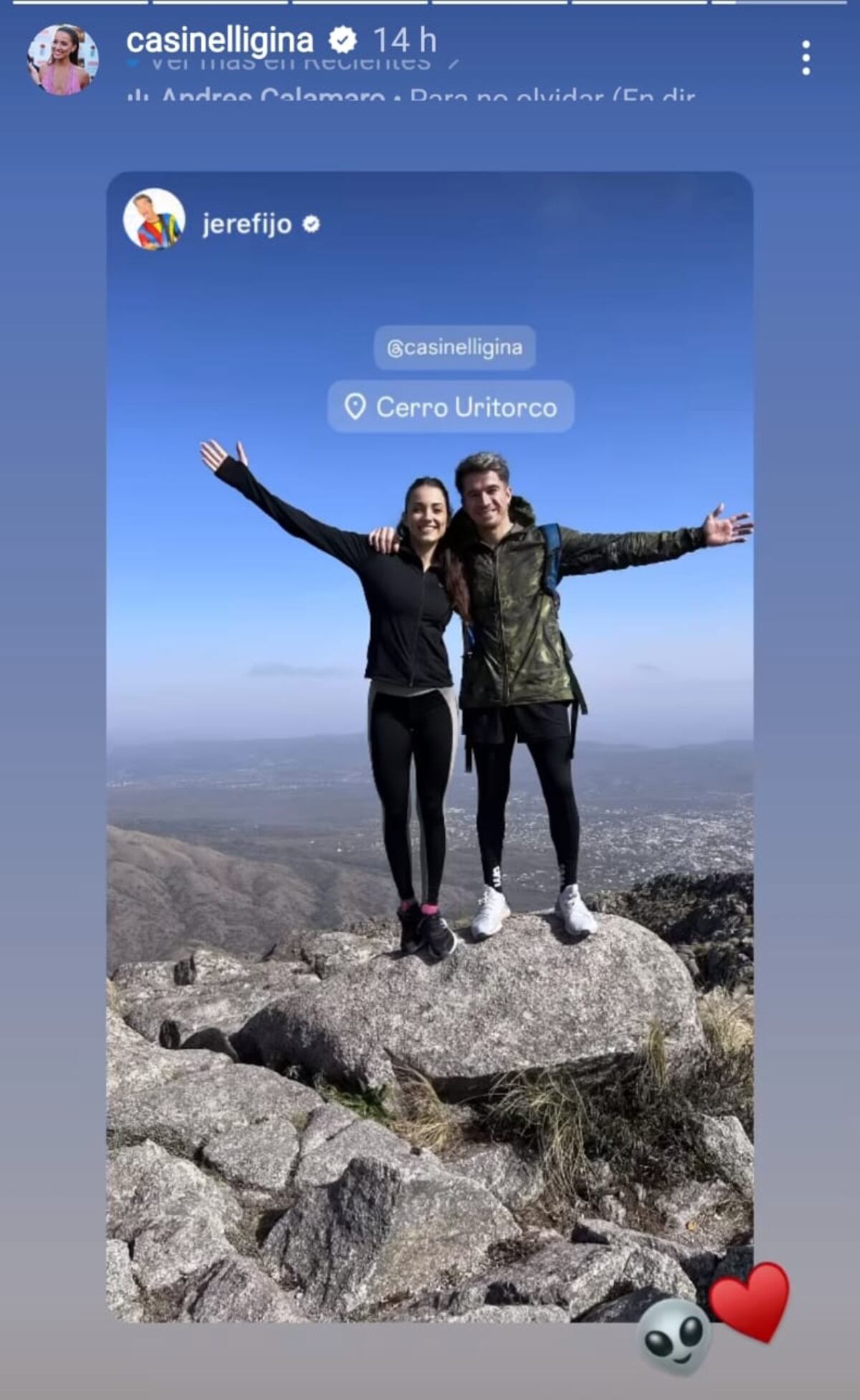 Gina Casinelli y Jere Fijo están juntos: las románticas fotos en el Uritorco (Captura de pantalla)