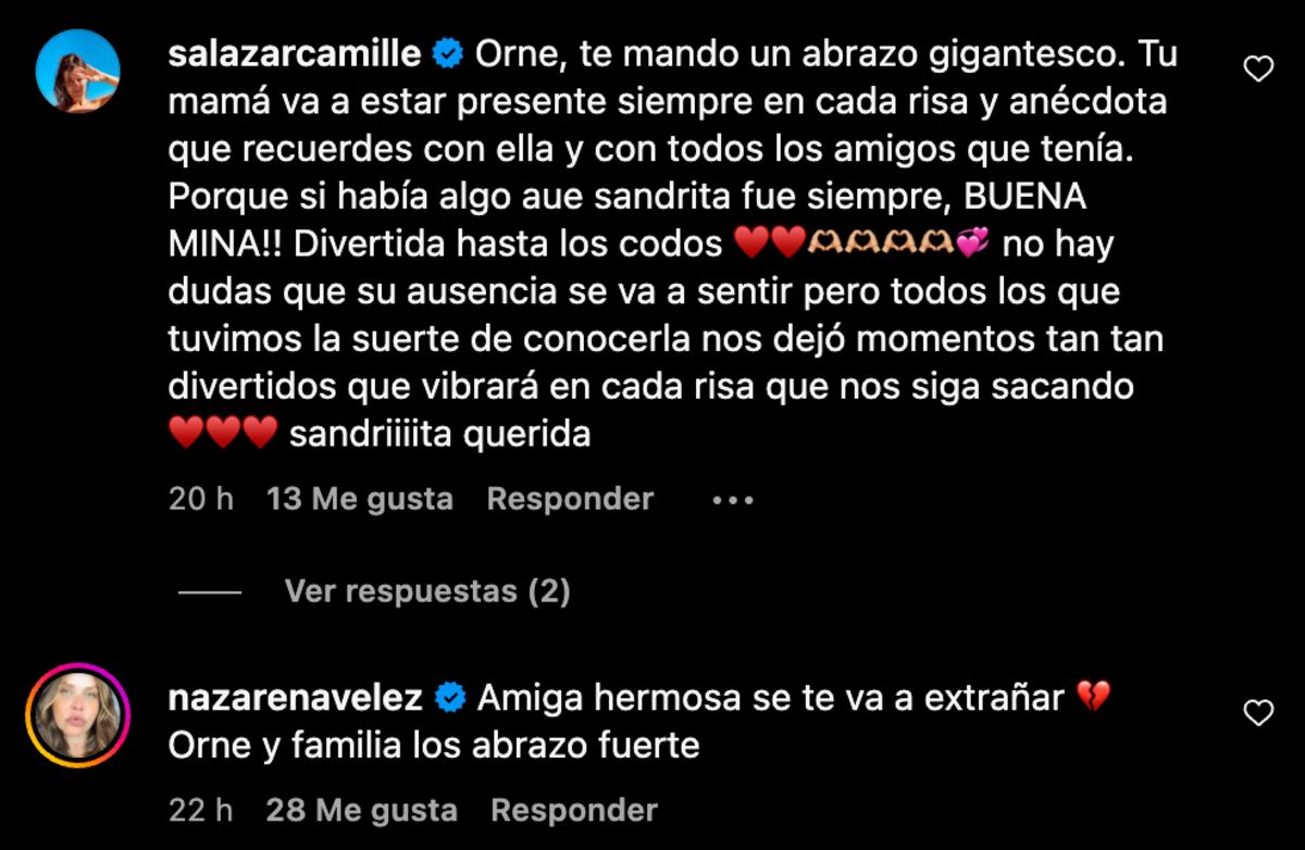 El mensaje de Camila Salazar y Nazarena Vélez para despedir a Sandra Dillon. (Foto: captura de pantalla)