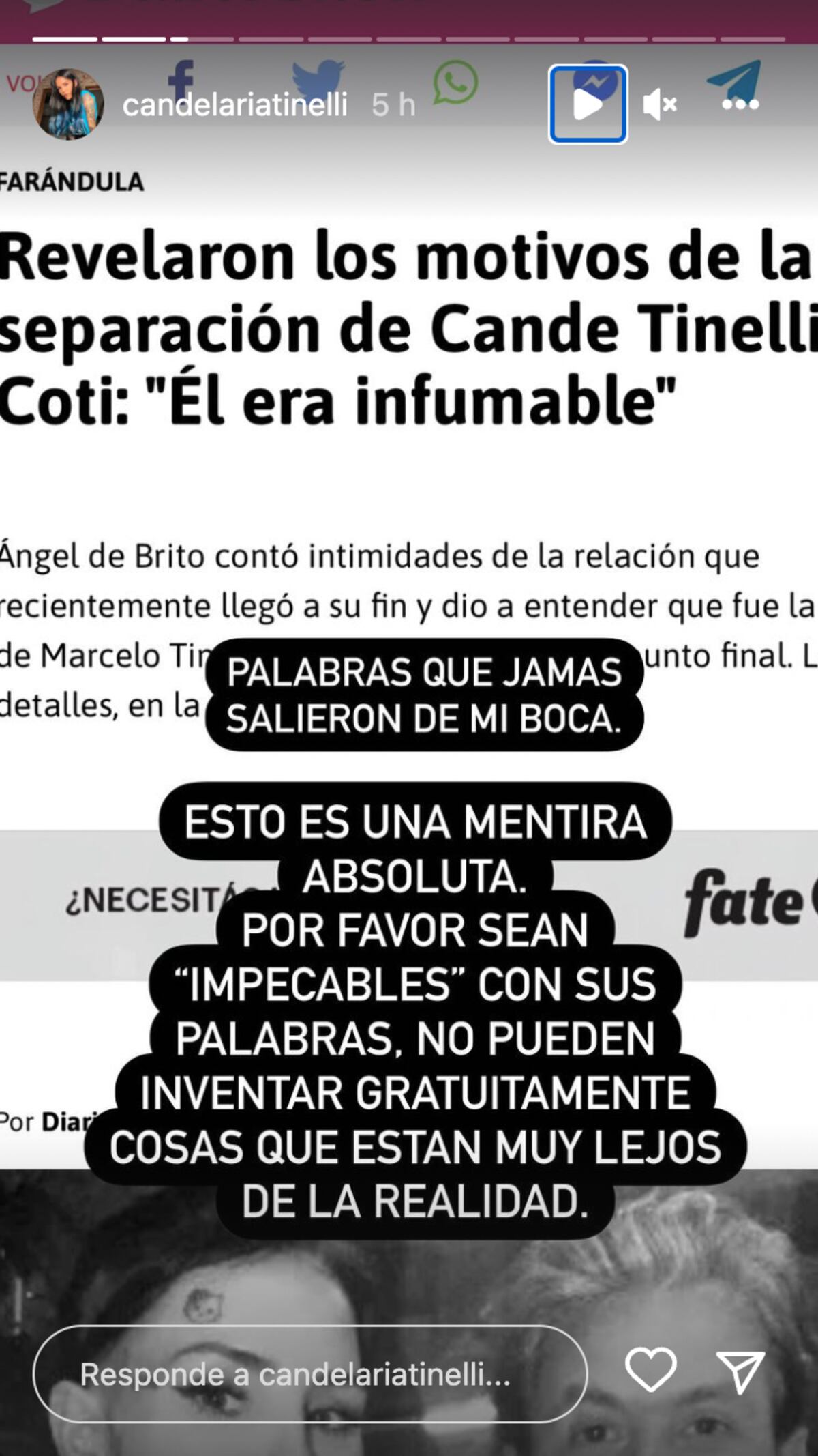 La publicación de Cande Tinelli en Instagram.