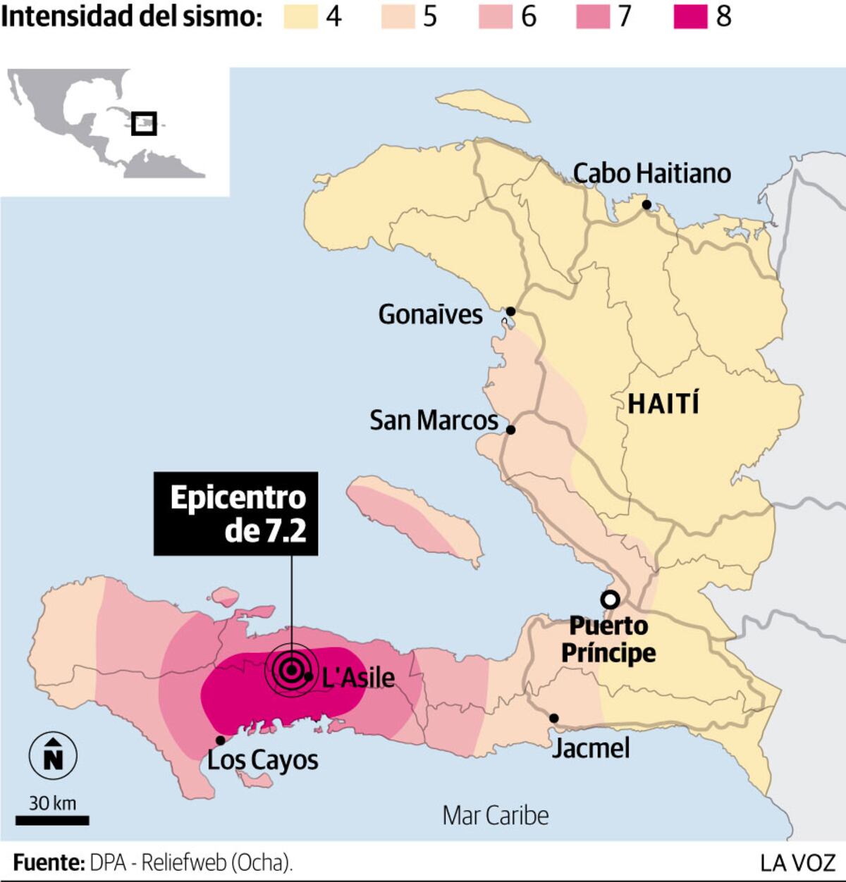 Intensidad del sismo del 14 de agosto de 2021 en Haití