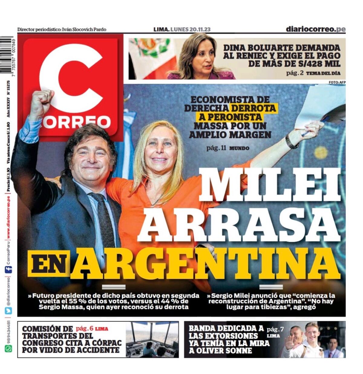Las tapas de diarios con el triunfo de Milei.