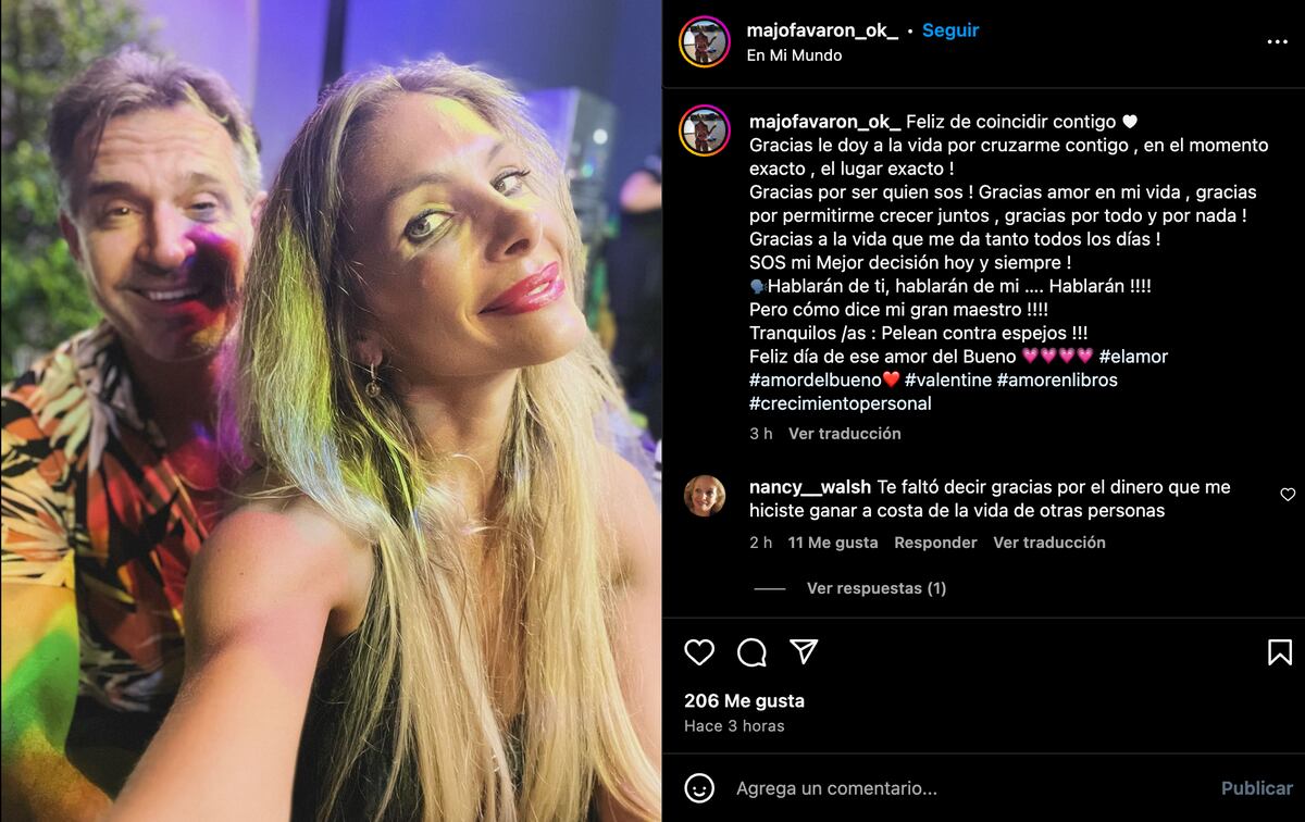 La publicación de María José Favarón para San Valentín. (Foto: Captura de pantalla de Instagram)