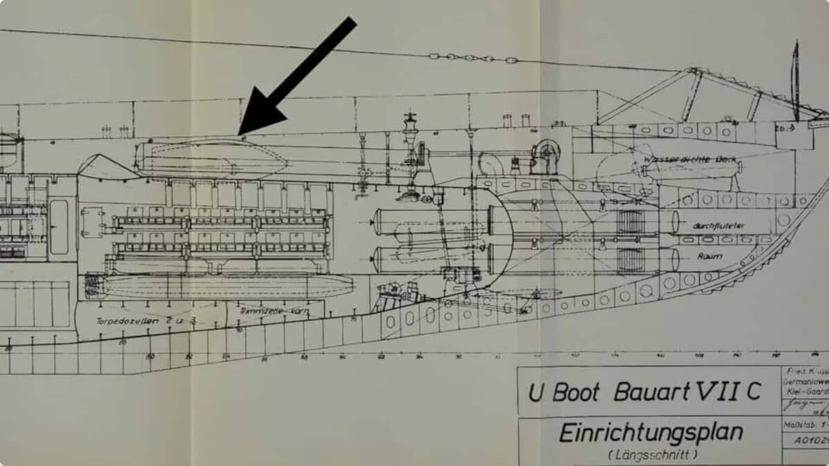 Un plano del U-Boot en el que se ve el espacio para el bote