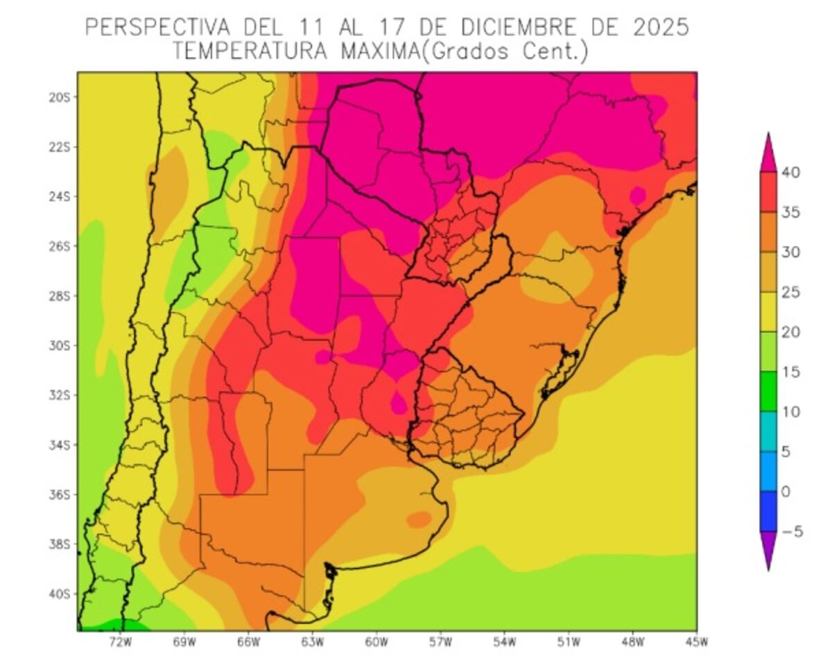 Perspectiva climática del 11 al 17 de diciembre, de la Bolsa de Cereales de Buenos Aires.