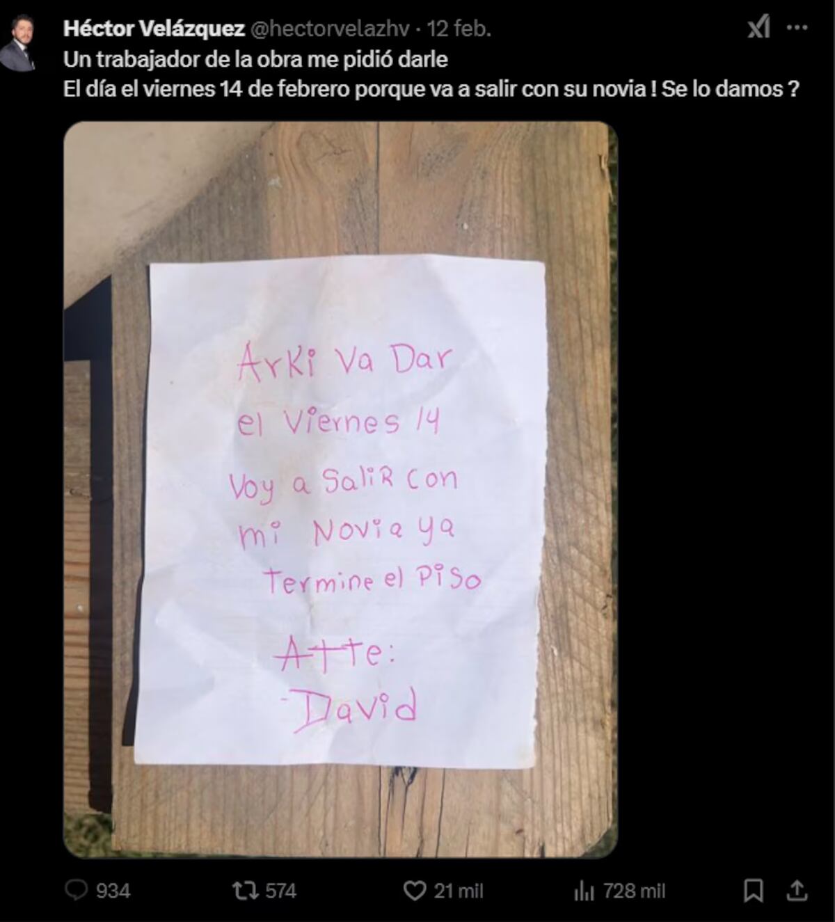 La nota que dejó el hombre.