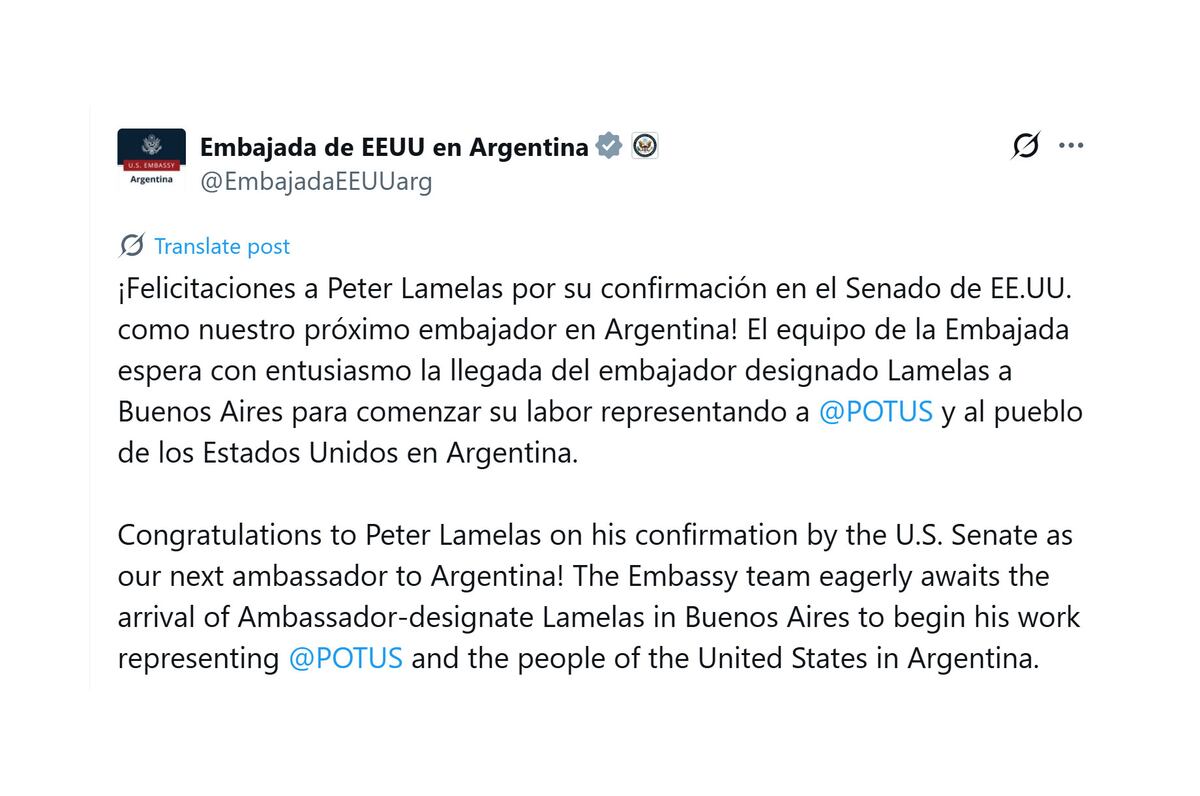 Estados Unidos. Peter Lamelas fue oficializado como embajador en Argentina.