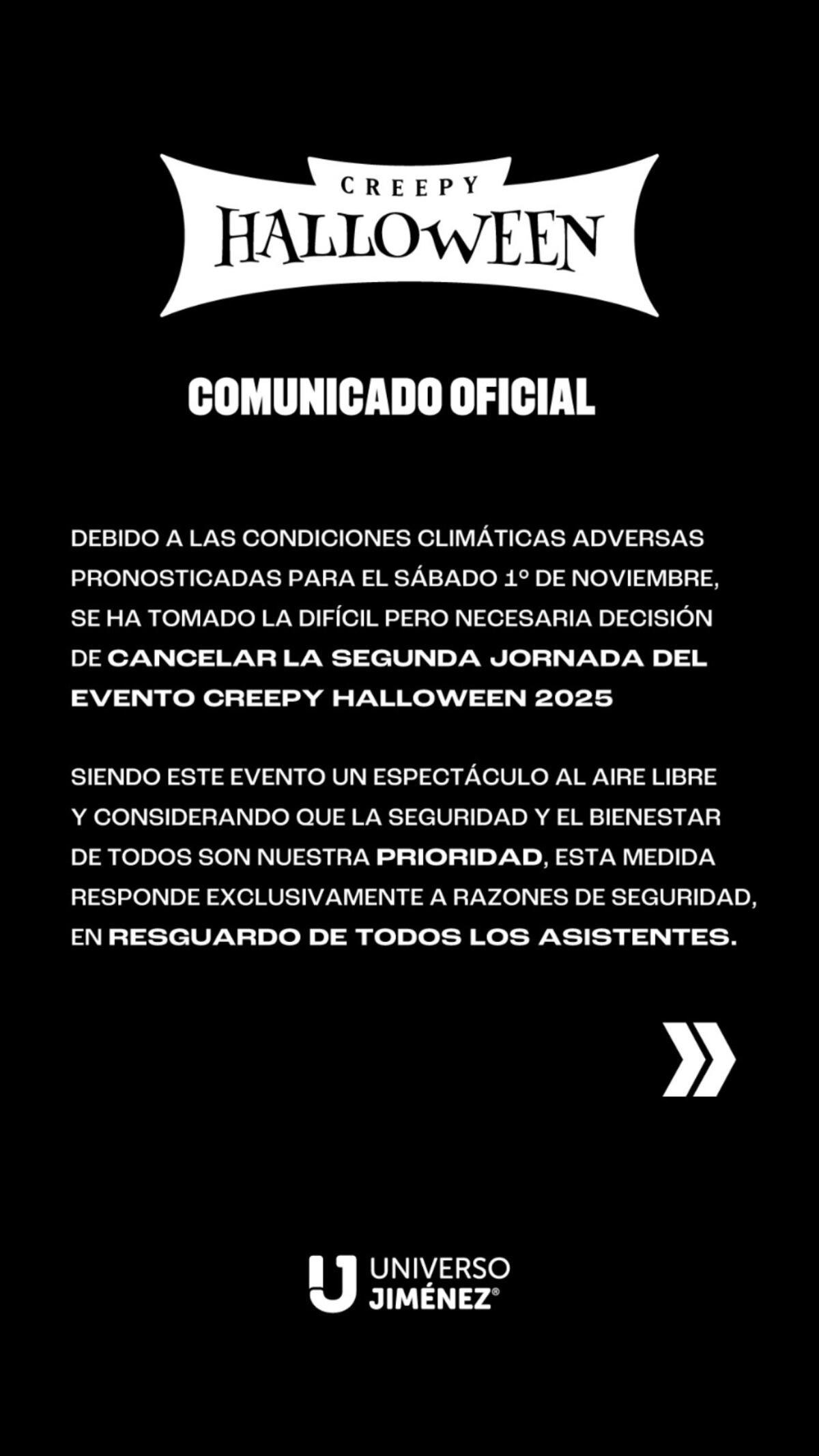 Se canceló la segunda jornada de la Creepy Halloween. (Instagram @uj.producciones).
