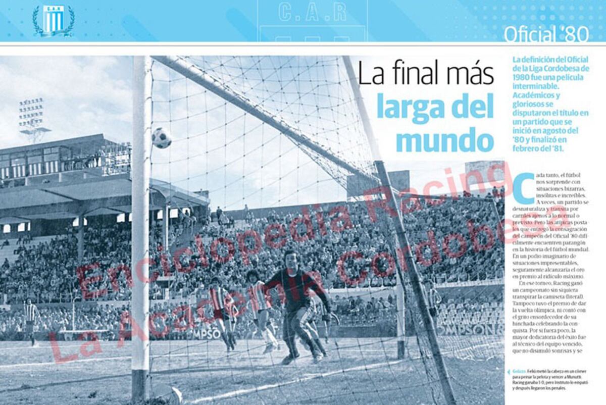 En febrero de 1981 Racing se quedó con el título de LCF tras vencer a Instituto (Foto: Captura Enciclopedia).